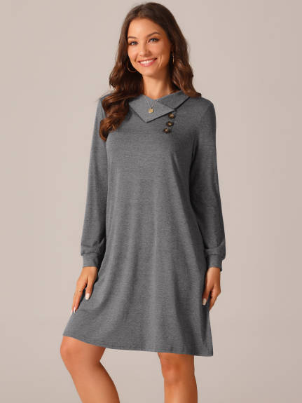 Allegra K - Long Sleeve Cowl Neck Tunic Top Dress