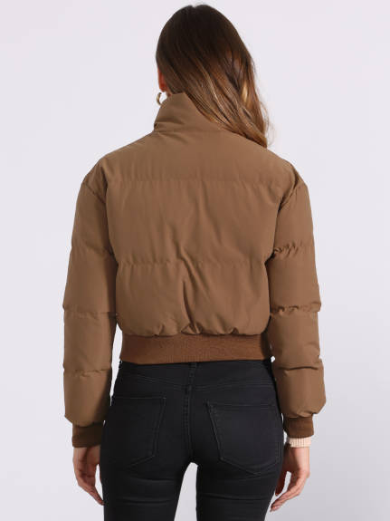 Allegra K - Cropped Padded Bomber Jacket Outwear