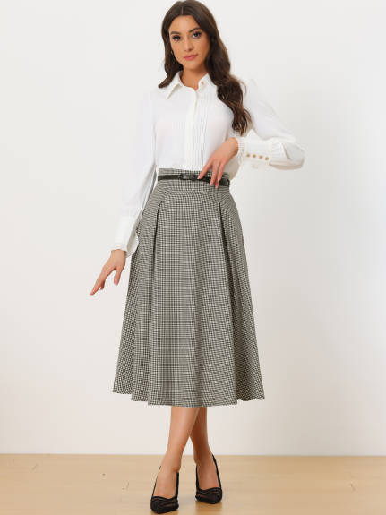 Allegra K - A-Line High Waist Swing Plaid Skirt