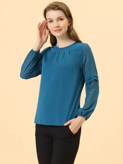 Allegra K- Long Sleeve Keyhole Neck Blouse Top