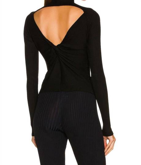 Enza Costa - Black Viscose Rib Twist-Back L/s Turtleneck