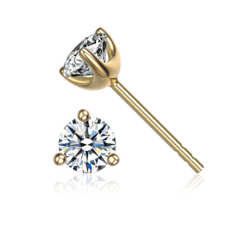 Stella Valentino Sterling Silver 14k Gold Plated with 2.40ctw Lab-Created Moissanite 3-Prong Martini Solitaire Stud Earrings