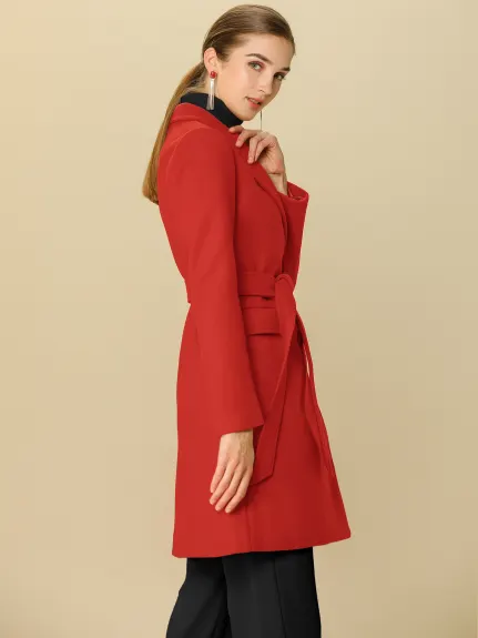 Allegra K- Trench-coat à poche et ceinture à double boutonnage