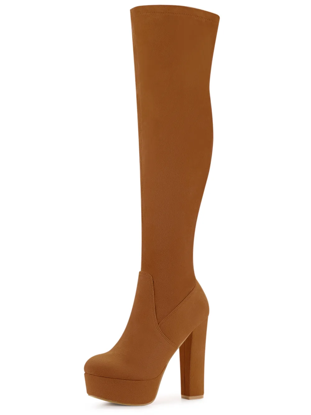 Allegra K- Block High Heel Platform Solid Thigh High Boots