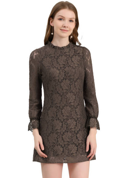 Allegra K- Elegant Ruffle Floral Lace Dress