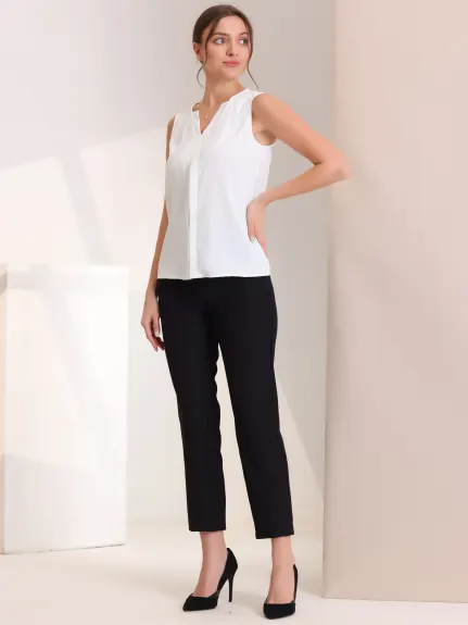 Allegra K - Sleeveless Work Pleated V Neck Blouse