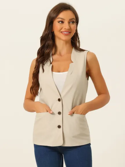 Allegra K- Cotton Linen V Neck Jacket