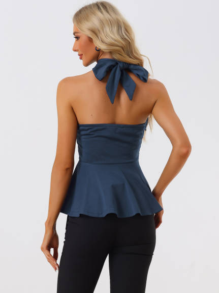 Allegra K - Sleeveless Backless Peplum Halter Top