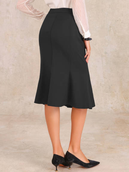 Allegra K - High Waist Ruffle Hem Fishtail Midi Skirt