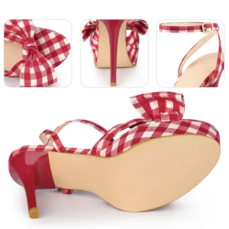 Allegra K- Bow Platform Stiletto Heels Plaid Sandals