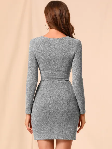 Allegra K- V-Neck Stretchy Glitter Bodycon Dress