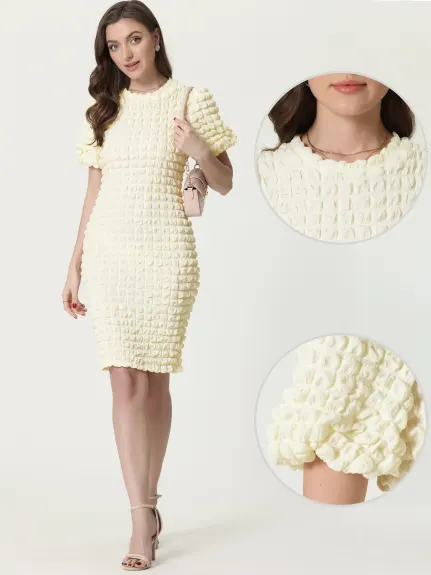 Allegra K- Popcorn Puff Sleeve Midi Dress
