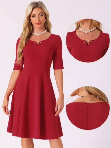 INSPIRE CHIC - V-Neck Elegant A-Line Midi Dress