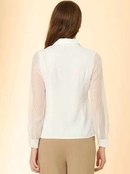 Allegra K- Chiffon Textured Sheer Sleeve Shirt