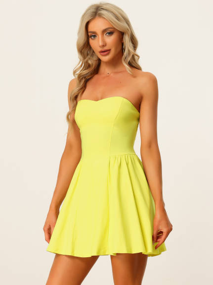 Allegra K- Strapless Zipper Mini Flare Dress