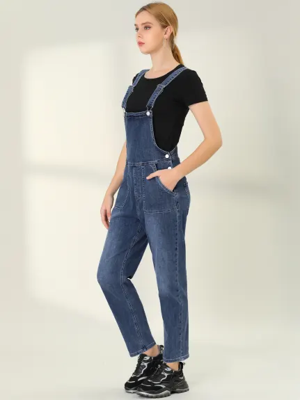 Allegra K - Salopette longue en jean à bretelles réglables