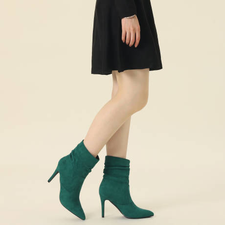 Allegra K - Slouch Pointed Toe Ankle Sock Boots