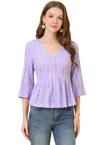 Allegra K- Long Sleeve Lace Blouse Peplum Top