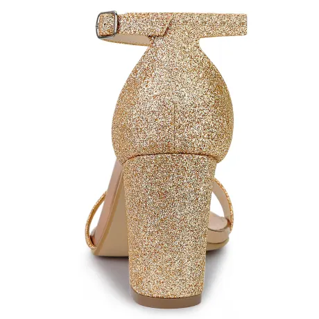 Allegra K- Glitter Ankle Strap Chunky Heels Sandals