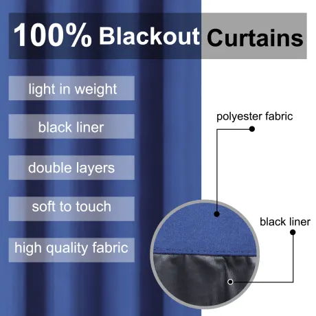 PiccoCasa- 100% Blackout Waterproof Grommet Curtains with Black Liner, 2 Panels Set 52 x 63 Inch