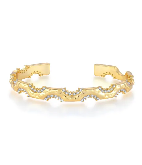Waterproof Gold Plated with Diamond Cuff Sterling Silver Bracelet