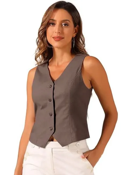 Allegra K- boutonné col V Crop Summer Vest