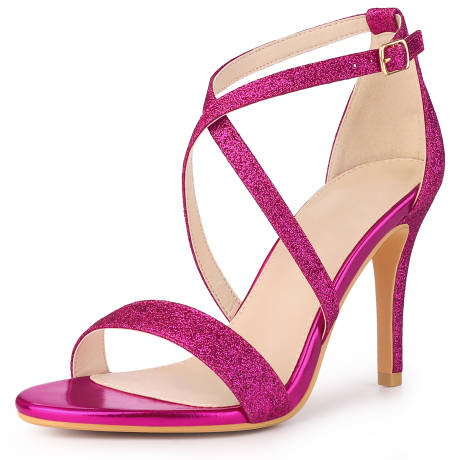 Allegra K- Glitter Crisscross Strap Stiletto Heels Sandals