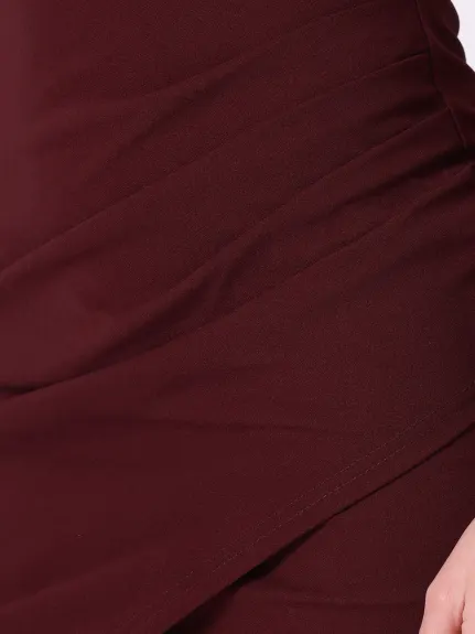 Allegra K- Long Sleeve Ruched Split Midi Dress