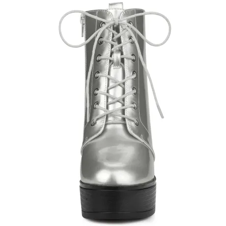 Allegra K - Platform Chunky High Heel Combat Boots