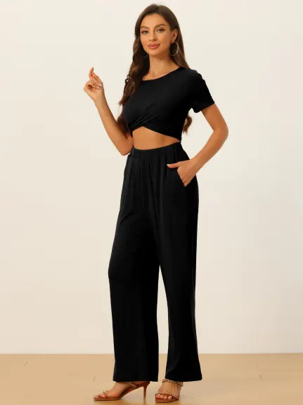 Allegra K - Crop Top with Wide Leg Pants Summer Outfits