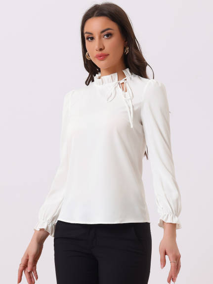 Allegra K - Elegant Tie Neck Long Sleeve Work Blouse