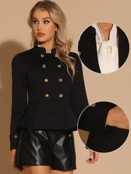 Allegra K- Steampunk Peplum Double Breasted Blazer