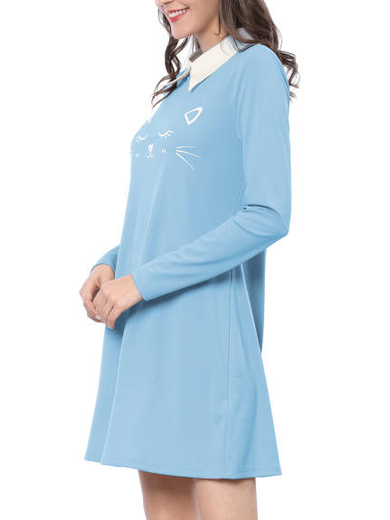 Allegra K- Cute Contrast Collar Long Sleeve Above Knee Dress