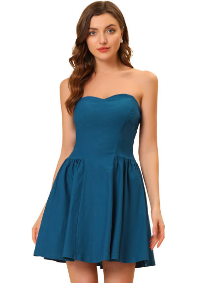 Allegra K- Strapless Zipper Mini Flare Dress