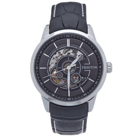 Montre automatique Heritor Davies semi-squelette avec bracelet en cuir - Or rose/gris