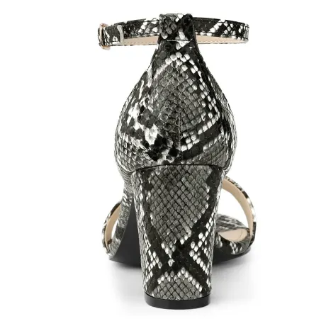 Allegra K - Snakeskin pattern Ankle Strap Heeled Sandals