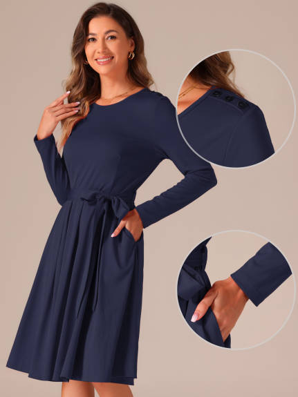 INSPIRE CHIC - Long Sleeve Tie Waist Pleated Business Dress