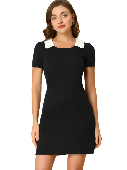 Allegra K- Contrast Collar Square Neck Dress