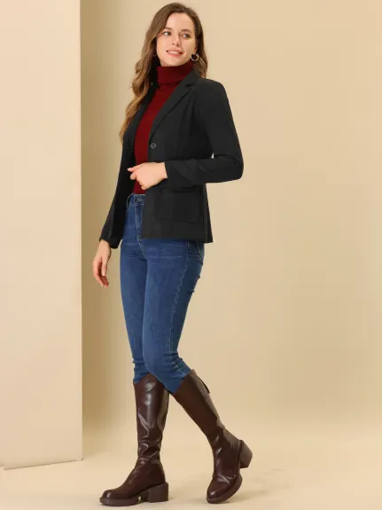 Allegra K- Manteau blazer à simple boutonnage avec ceinture en faux suède