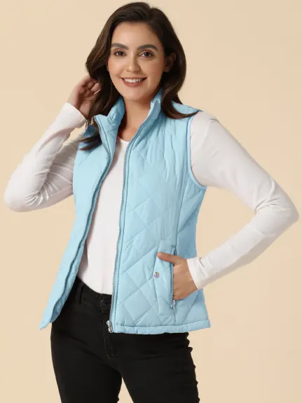 Allegra K- Gilet léger à col montant Gilet matelassé zippé