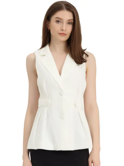 Allegra K - Notched Lapel Dressy Pleated Sleeveless Jacket