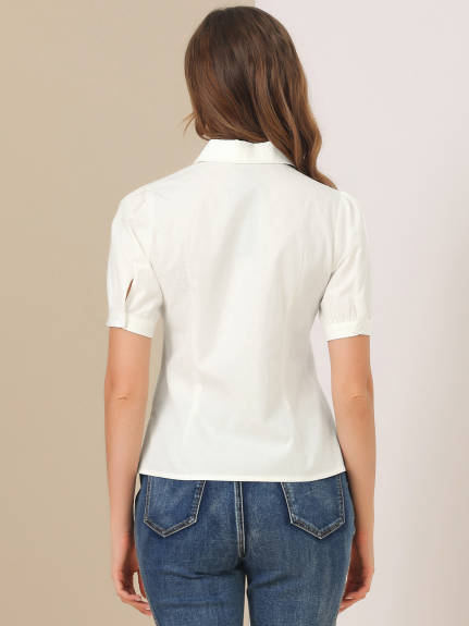 Allegra K- Cotton Puff Short Sleeve  Shirt