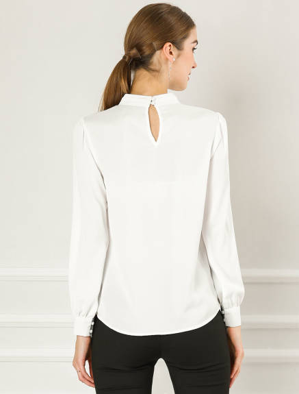 Allegra K- Stand Collar Long Sleeve Blouse Shirt