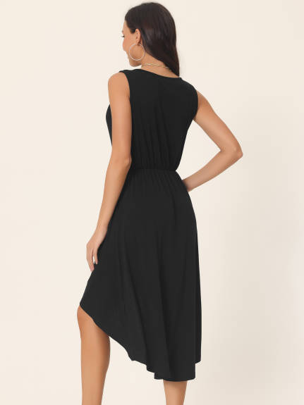 Allegra K - High Low Wrap V Neck Midi Tank Dress