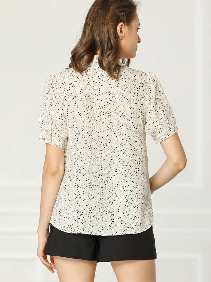 Allegra K- Retro Dots Short Sleeve Pan Collar Chiffon Blouse