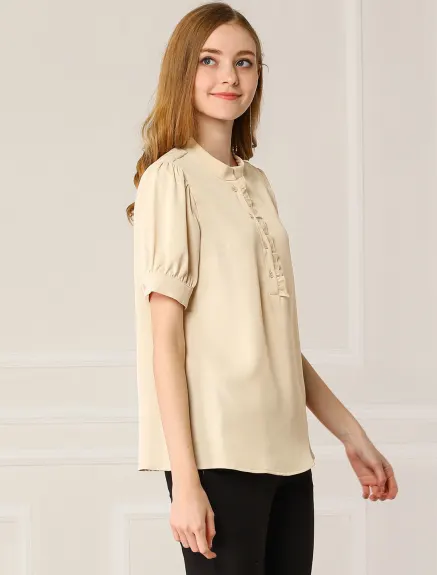 Allegra K - Puff Sleeve Chiffon Half Placket Top