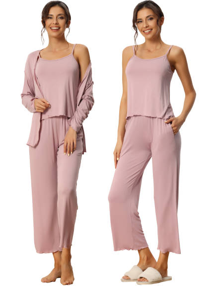 cheibear - 3Pcs Top and Pants Sleepwear Set