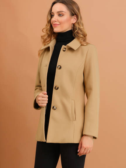 Allegra K- Peter Pan Collar Single Breasted Overcoat Coat