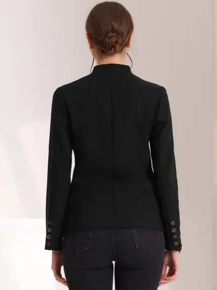 Allegra K- Veste blazer boutonnée à manches longues et col montant