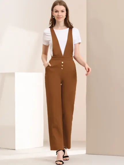 Allegra K - Pantalon à bretelles de bureau à jambes larges